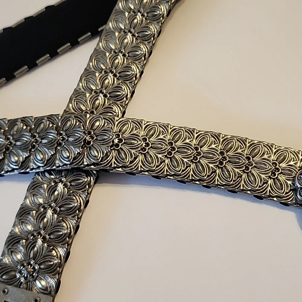 Blingy Belt Blue Shiny Rhinestone W/ Floral Crystal Buckle Stretch Black Elastic
